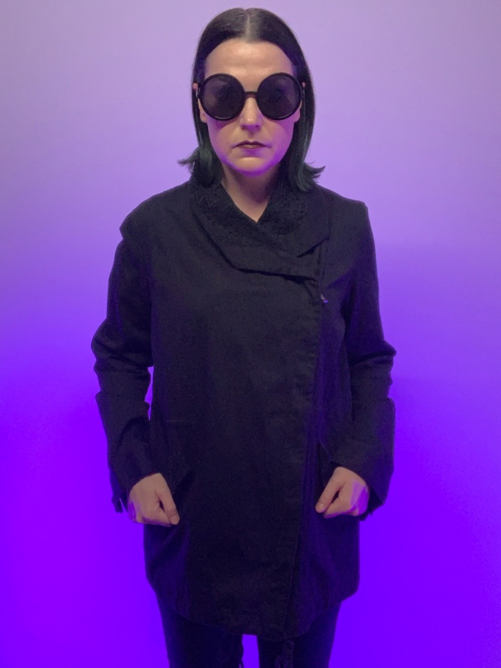 FRANCESCA'S / Black Trench Style Coat Lace Details / Large / Goth Emo Whimsigoth